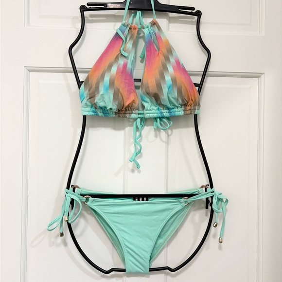 guria Other - Bikini Guria Halter teal pink adjustable top large bottom extra small